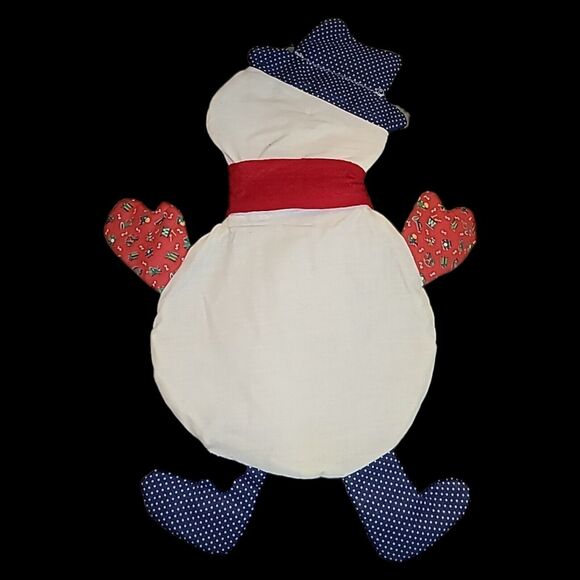 Vintage Handmade Fabric Snowman Christmas Wall Decor Tapestry Kitsch Xmas 21" - Picture 7 of 8